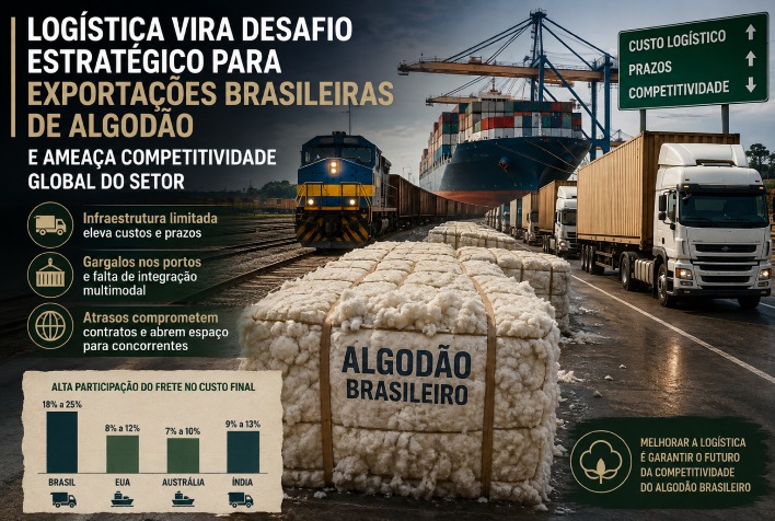 Logística é desafio para exportações de algodão e ameaça competitividade do Brasil