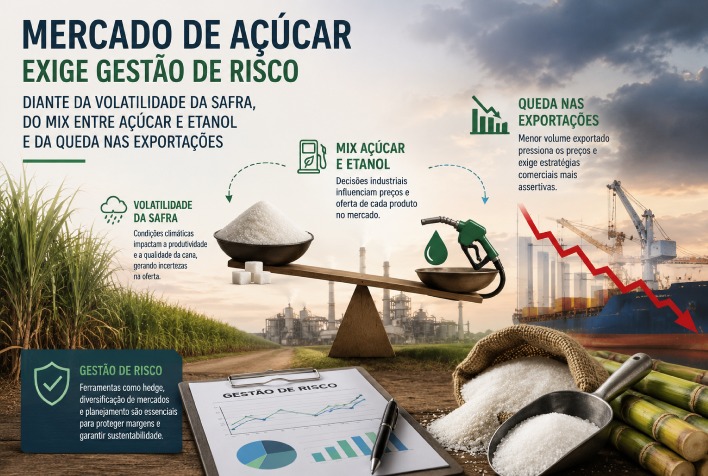Mercado de açúcar enfrenta volatilidade e exige gestão de risco eficaz na safra 2026/27