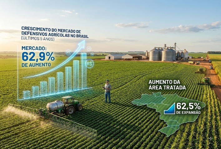 Mercado de defensivos agrícolas no Brasil cresce 62,9% em cinco anos