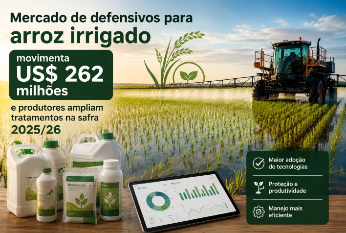 Mercado de defensivos para arroz irrigado movimenta US$ 262 milhões na safra 2025/26