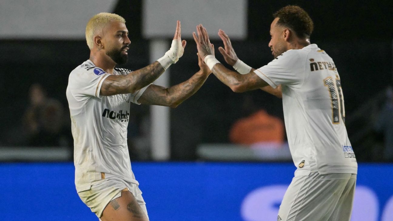 Neymar e Gabigol brilham em vitória do Santos sobre o Macará na Sul-Americana