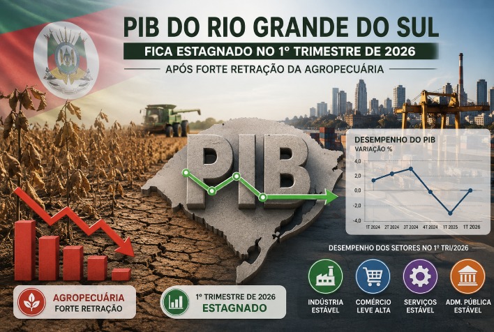 PIB do Rio Grande do Sul estagna no 1º trimestre de 2026 com queda na agropecuária