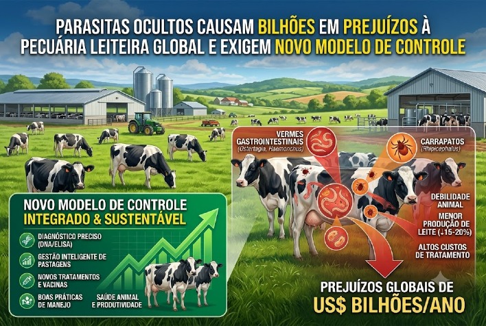 Parasitas ocultos geram bilhões em perdas na pecuária leiteira global e pedem novo controle