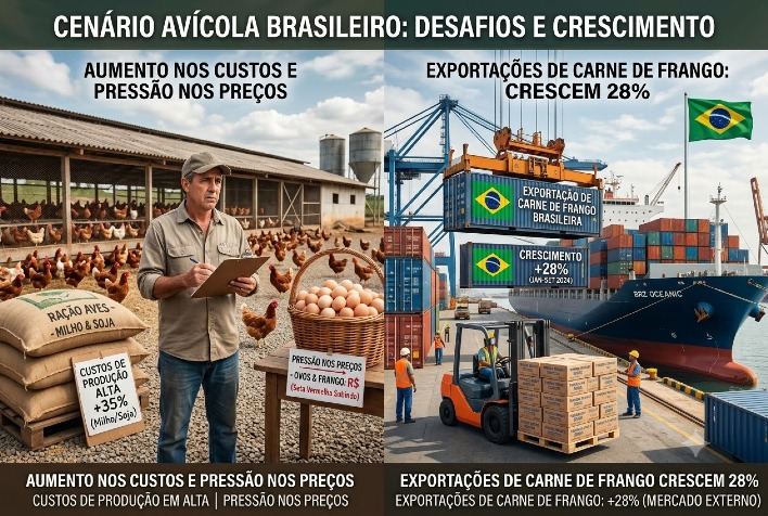 Preços de frango e ovos caem com custos altos, mas exportações crescem 28%