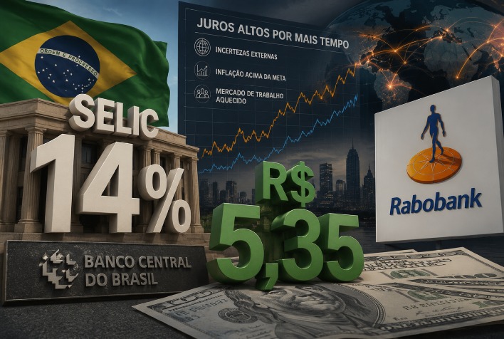 Selic permanece em 14% e dólar pode chegar a R$ 5,35 até 2026, aponta Rabobank