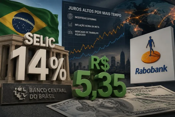 Selic permanece em 14% e dólar pode chegar a R$ 5,35 até 2026, aponta Rabobank