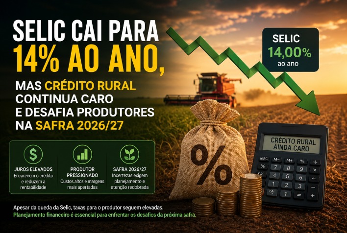 Selic reduzida para 14% ao ano, mas crédito rural ainda é um desafio para produtores