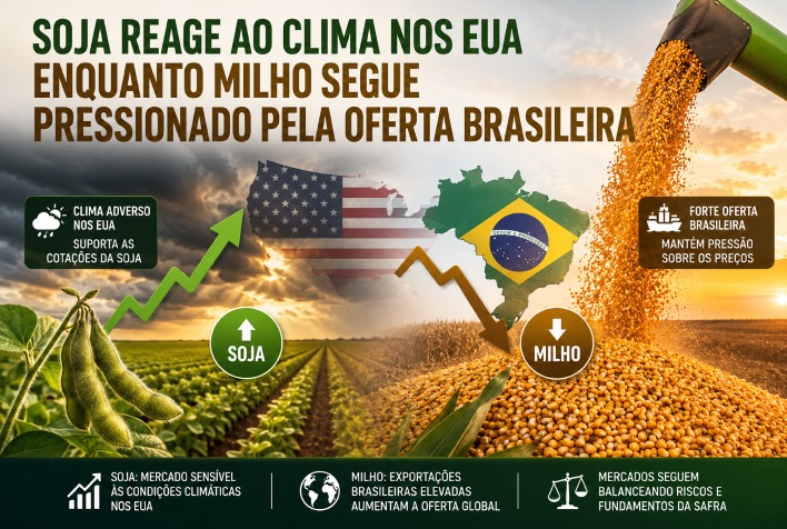 Soja reage ao clima nos EUA enquanto milho enfrenta pressão da oferta brasileira
