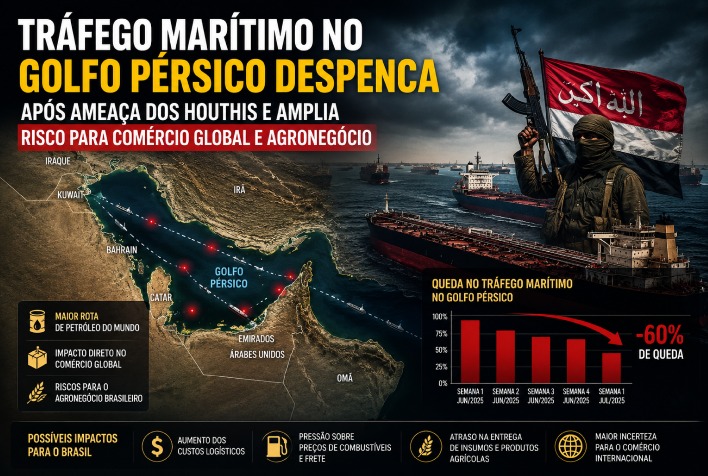 Tráfego marítimo no Golfo Pérsico despenca e agronegócio brasileiro enfrenta riscos