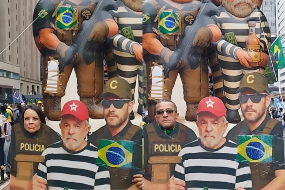 Bolsonaristas fazem fila na Paulista para foto com painel de Lula presidiário