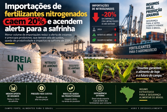 Queda de 20% nas importações de fertilizantes nitrogenados preocupa para a safrinha