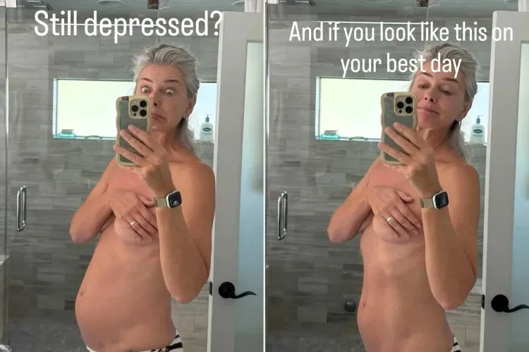Paulina Porizkova exibe barriga em selfies e fala sobre aceitação do corpo aos 61 anos