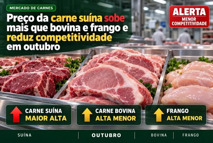 Preço da carne suína sobe e perde competitividade em relação ao frango e bovina