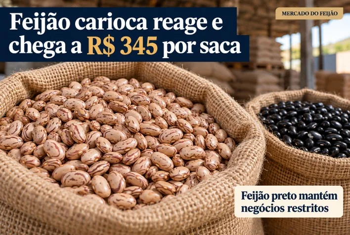 Preço do feijão carioca sobe para R$ 345 por saca; feijão preto tem vendas limitadas