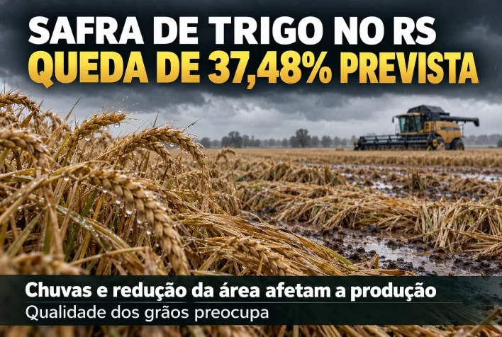 Produção de trigo no Rio Grande do Sul deve cair 37,48% em 2026, alerta Emater